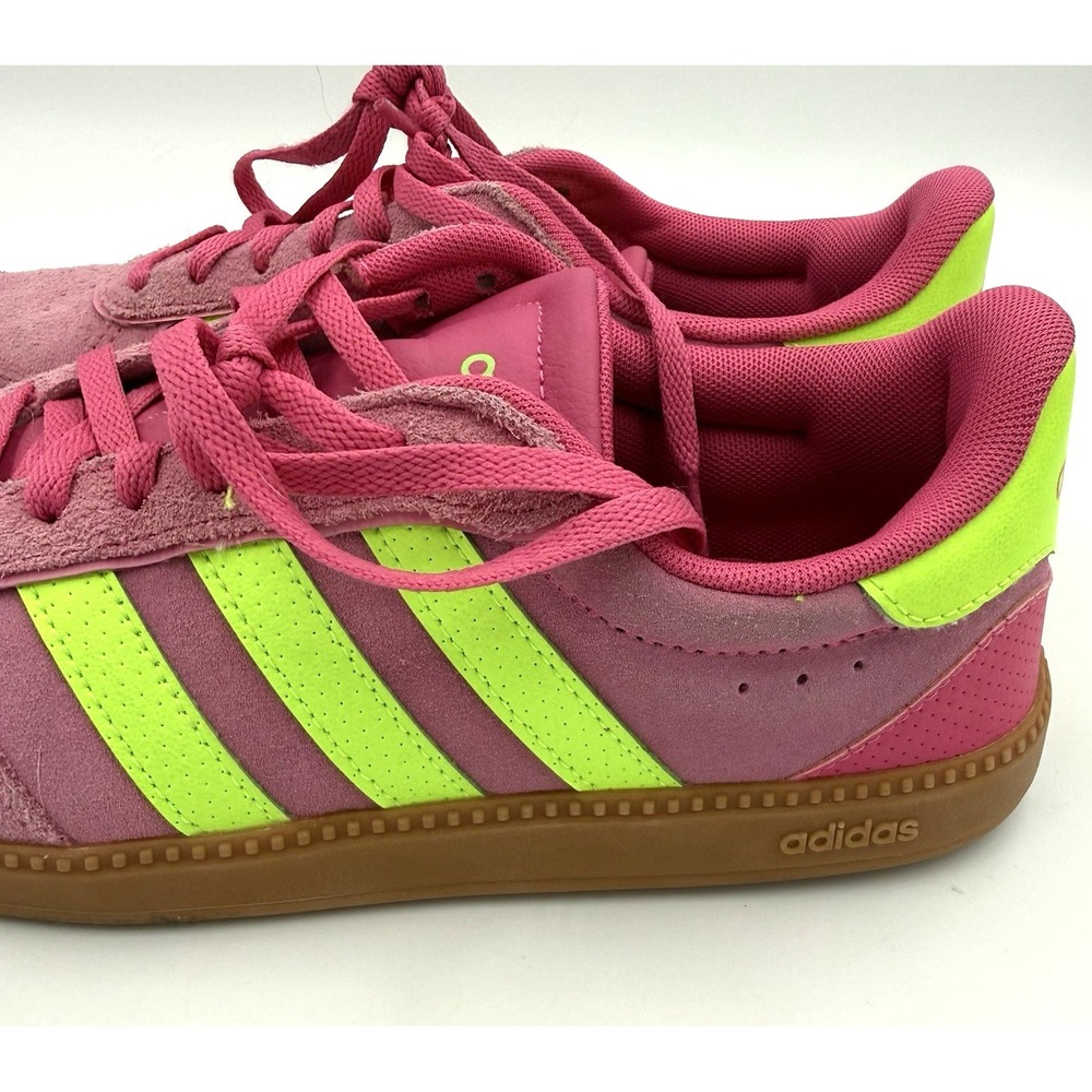 Adidas Breaknet Sleek Womens Sneakers Pink Neon Yellow Suede Gum Sole Size 6.5 - Picture 8 of 12